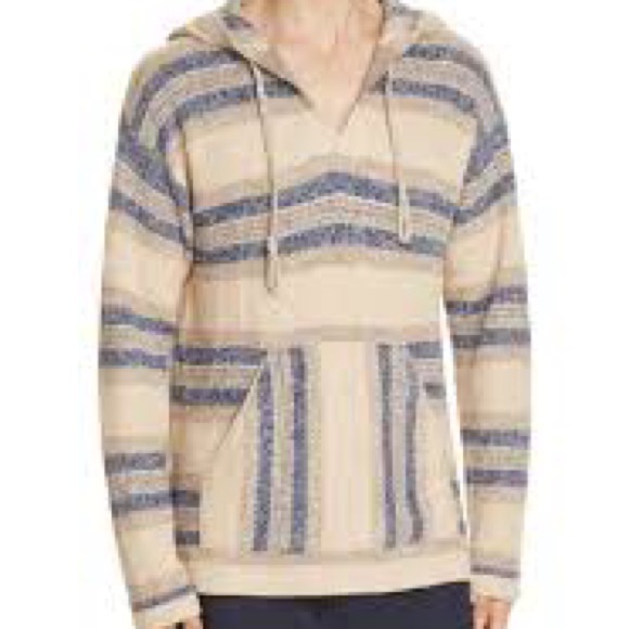 Outerknown Alpaca Cotton Sweater Size Large Baja Hoodie Men’s Blue Cream Fall - Picture 1 of 9